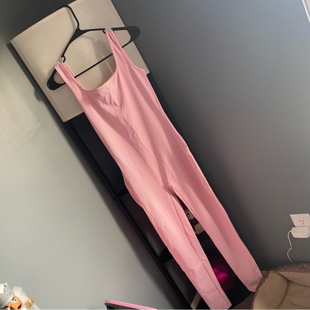 NWOT pink one piece leggings ribbed jumpsuit
